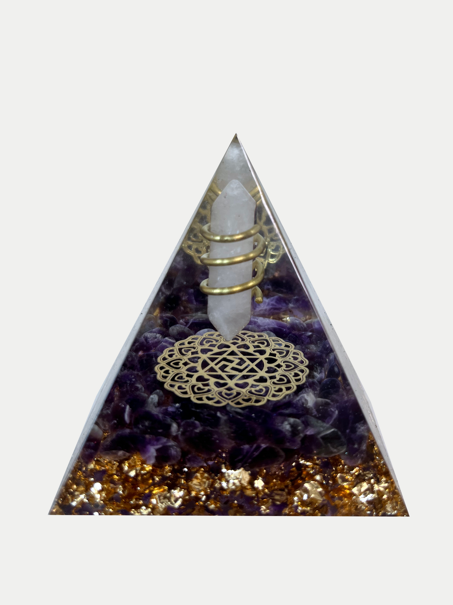 Piramide energetica cristallo di ametista orgonite fatta a mano